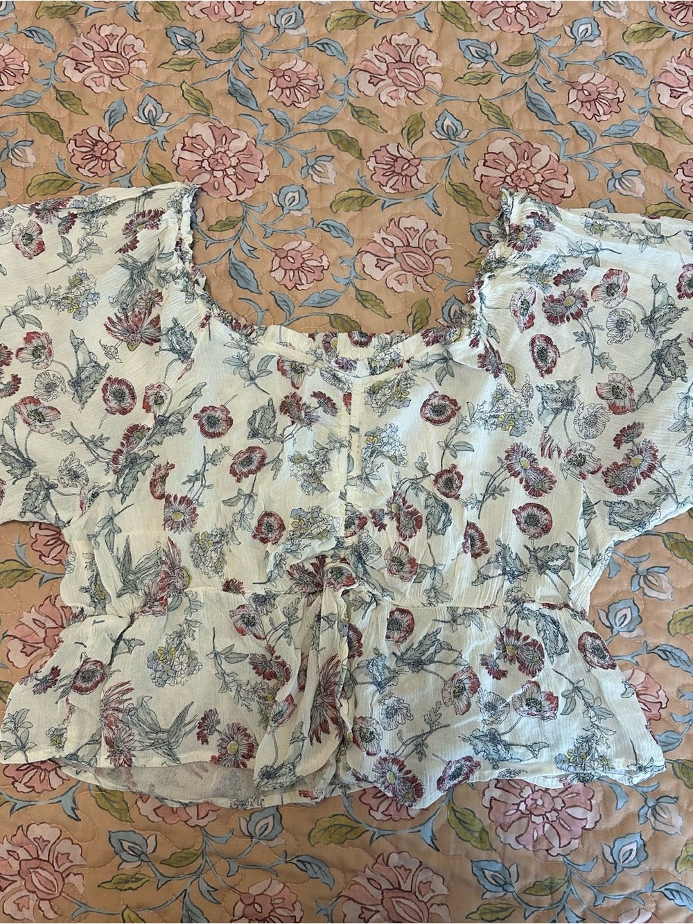 True Craft White With Blue & Pink Floral Print Women’s Crop Top